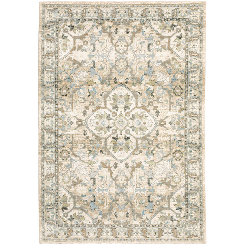 Tapis beige à motif de médaillon Schuetz, Rectangle 7 pi 10 po x 10 pi 10 po