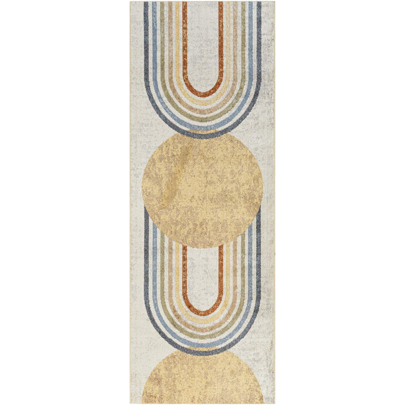 Sunny Machine Washable Modern Cream/Yellow Area Rug, Runner 2'7" x 7'3"