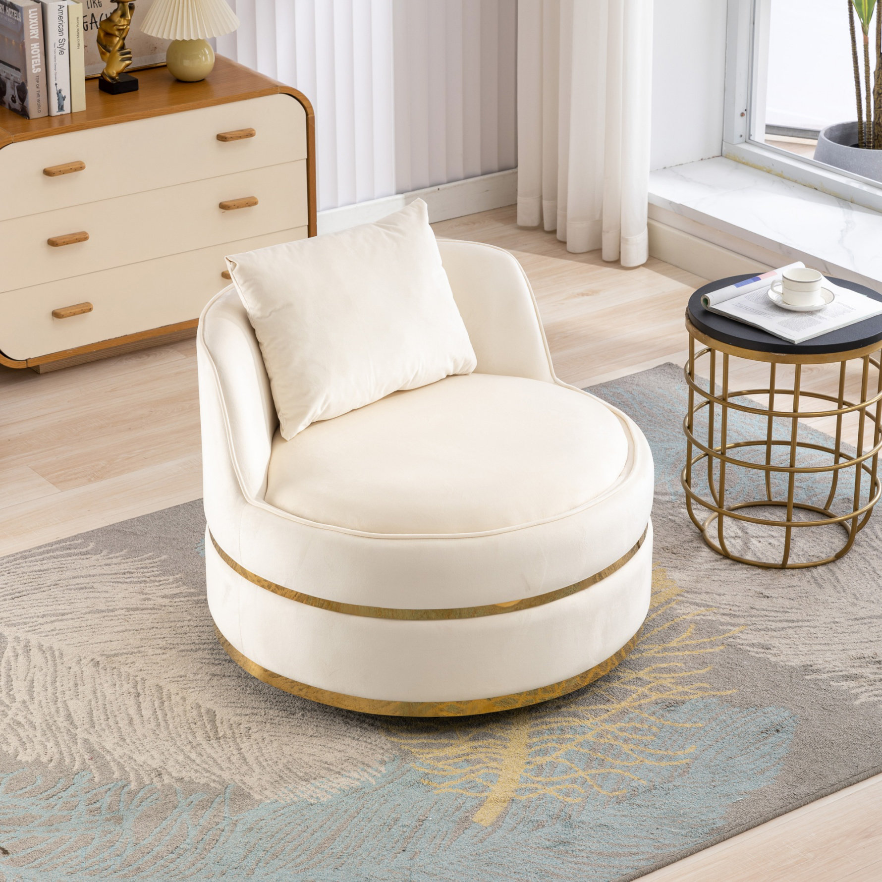 Latitude Run® 360 Degree Swivel Accent Chair Velvet Modern Upholstered ...