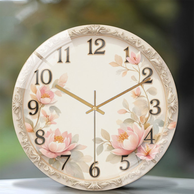 Horloge florale avec délicate horloge murale moderne en verre 12 po