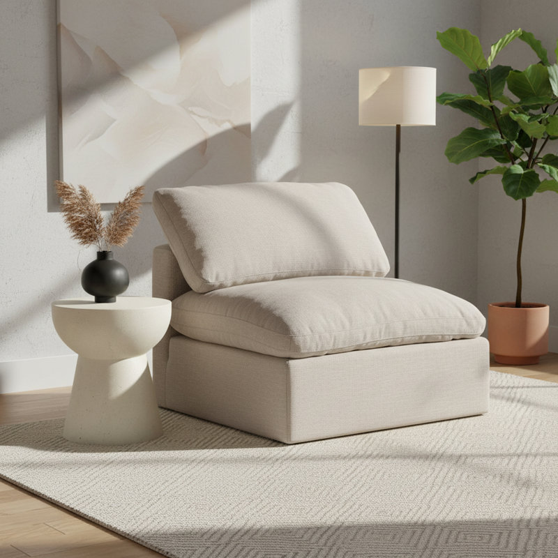 Fauteuil modulaire rembourré Musheerah Indulge, Tissu beige texturé en lin
