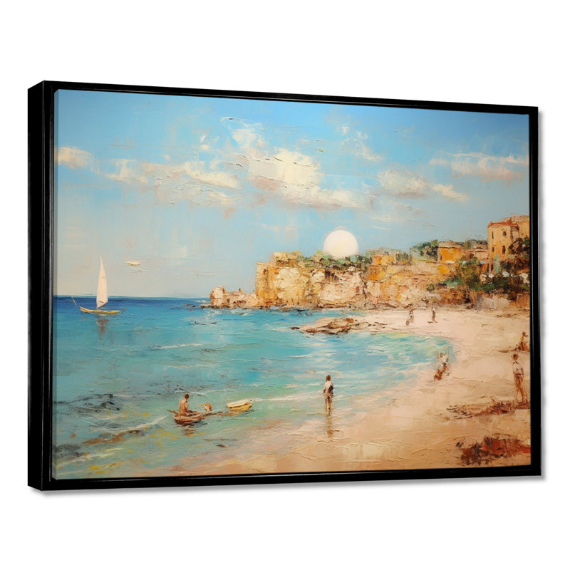Pleine lune se levant au-dessus de l'océan italien - salon d'art mural plage, H 12 po x l 20 po x P 1 po