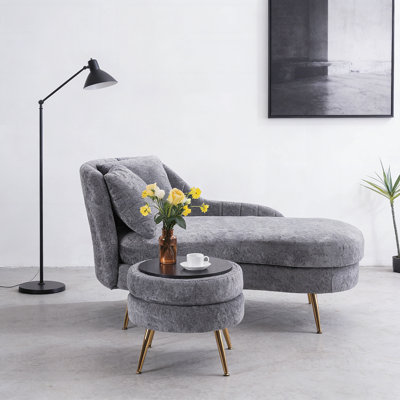 Chaise d'intérieur en chenille avec accoudoir gauche et coussin lombaire, canapé de salon rembourré pour le salon, la chambre à coucher et le bureau avec repose-pieds.