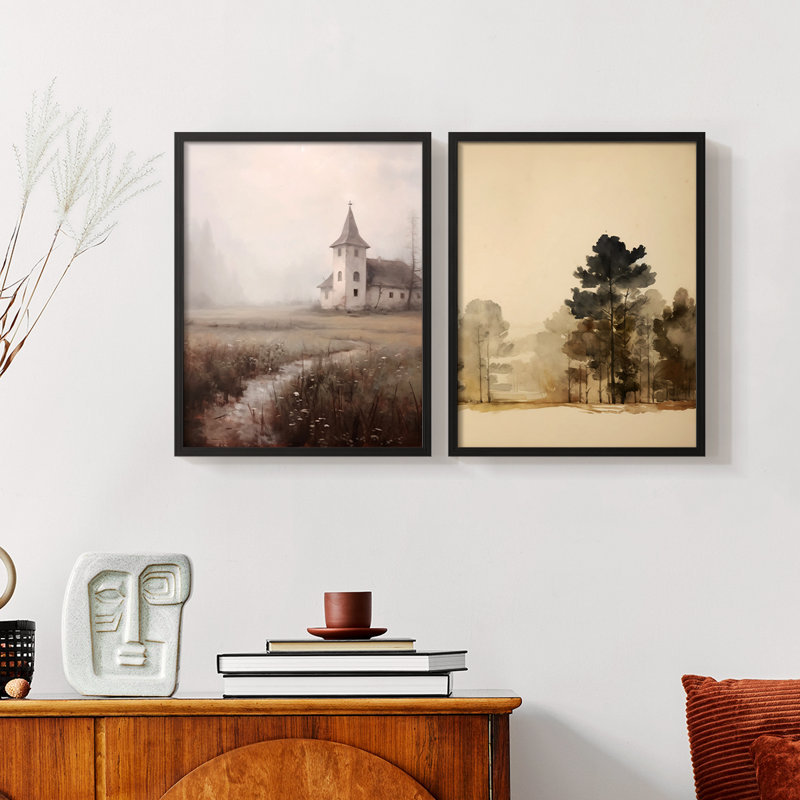 «Vintage Landscape L III», impression giclée sur cadre - ensemble de 2, Noir, noir, noir, noir, H 17 po x l 42 po