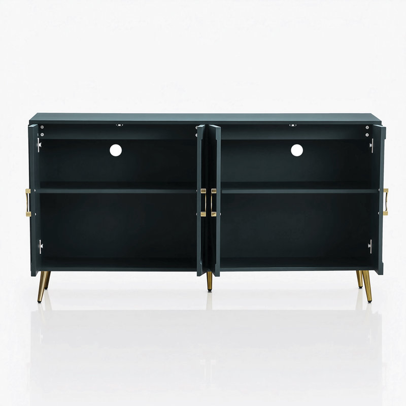 60 po LuxurySideboard, crédence de rangement ronde à 4 portes en relief, console de vestibule moderne avec poignées dorées