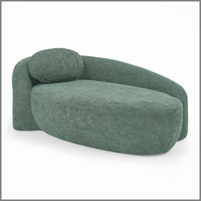 Modern Oval Single Lazy Sofa Chair with Integrated Backrest, Side Armrest and Pillow, Compact Space-Saving Lounge Chair for Living Room Bedroom-Green