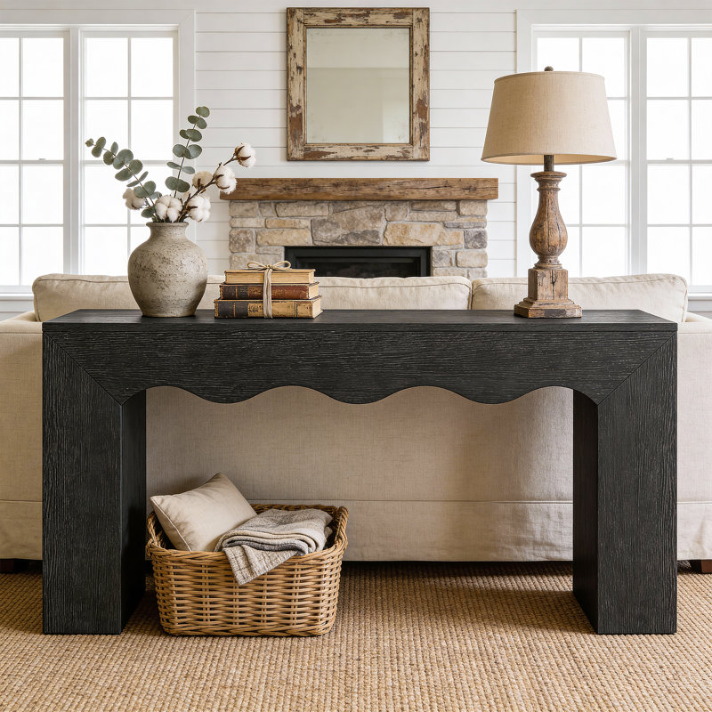 63-Inch Long Sofa Table, Farmhouse Wood Console Entryway Table, Black