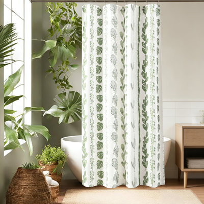Rideau de douche Botanical avec motif de feuille d'eucalyptus et de feuille de Monstera, tissu de polyester imperméable pour décor de salle de bain de style campagnard, 72 po x 72 po