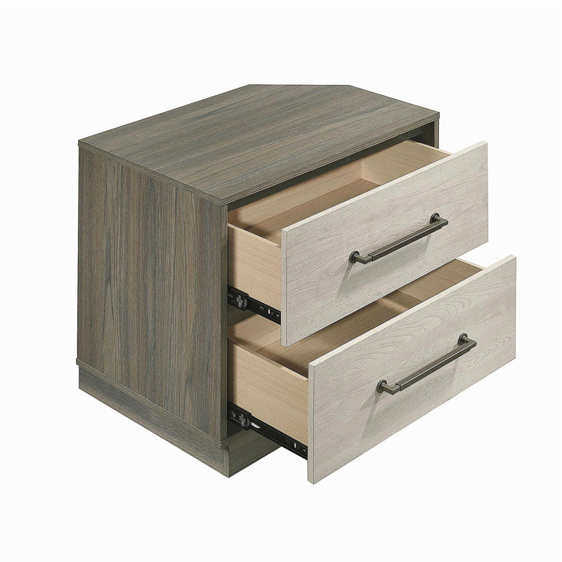 Table de chevet 2 tiroirs avec base flottante, chêne gris