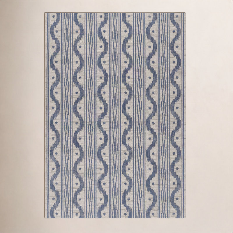Tapis ikat bleu / blanc Karini, Rectangle 8 pi x 10 pi