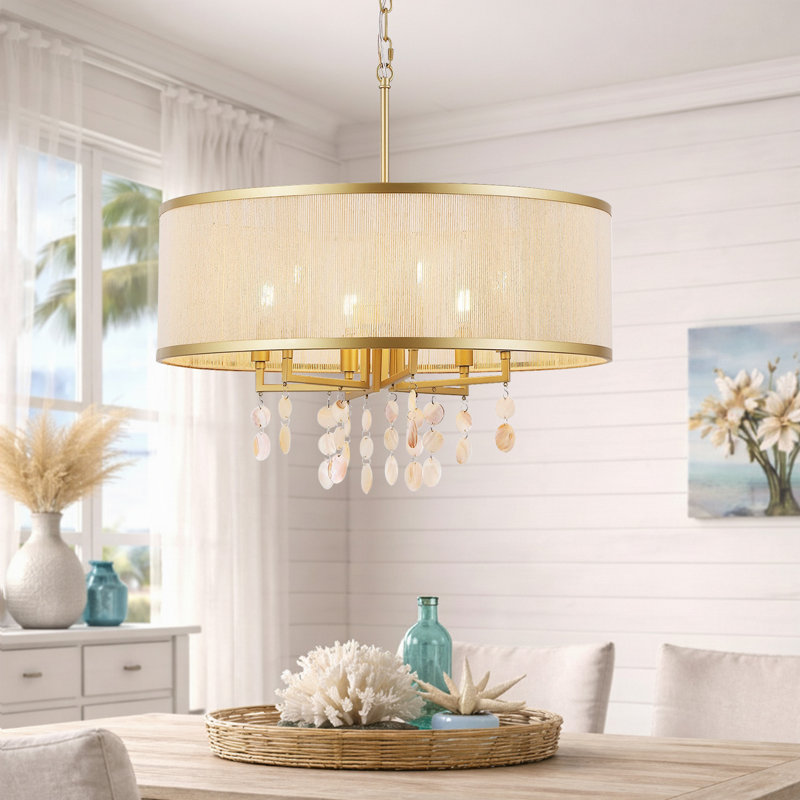 Lustre tambour en corde 23 lumières 23,6 "avec accents de coquille de Capiz