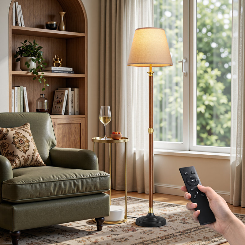 62.2" Solid Wood Standard Floor Lamp with Dimmable Bulb and Remote Control