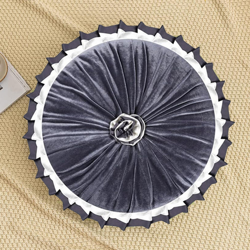 Ruffled Velvet Reversible Throw Pillow, Dark Gray, 14.9"H x 14.9"W