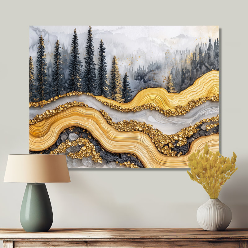 Crystal Current Into The Golden Forest River - Traditional Metal Art Print, Forest Metal Wall Art, 12" H x 20" W