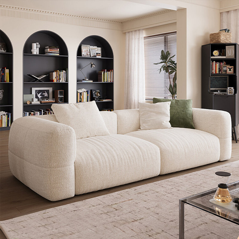 Canapé modulaire moderne en chenille blanc crème, H 26,38 po x l 110,24 po x P 42,52 po