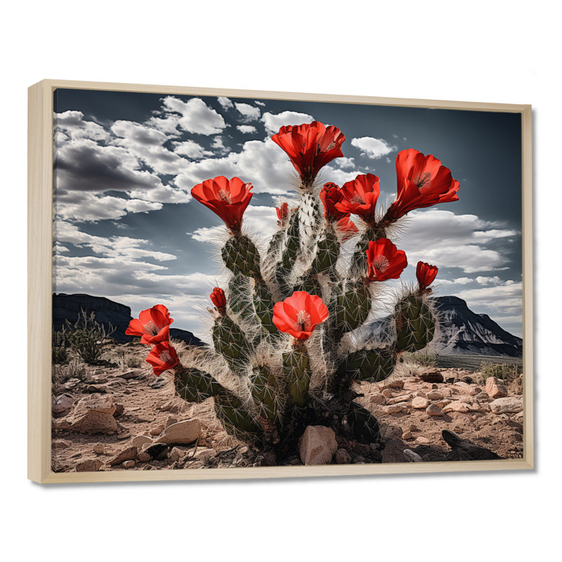 Western Desert Cactus Serenade - art mural sur toile Western, H 12 po x l 20 po x P 1 po, Cadre flottant érable