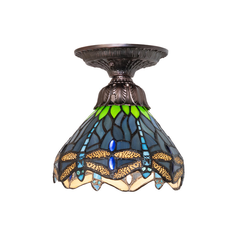 Plafonnier encastré 7 po Tiffany, Bleu, vert et beige