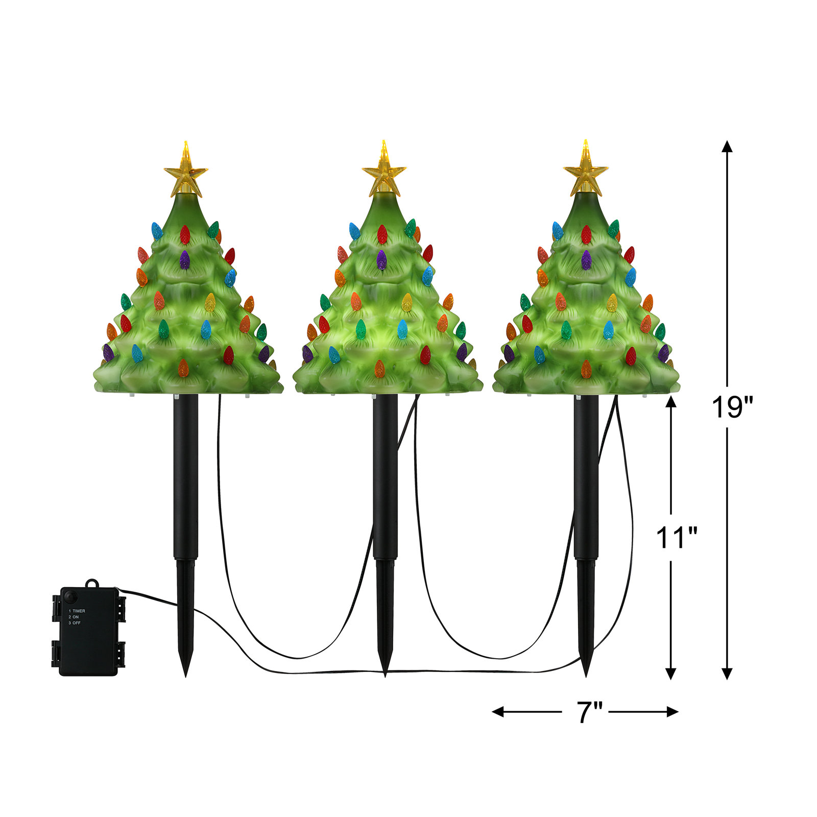Nostalgic 9 in. Set of 3 Lit Blow Mold Pathway Trees