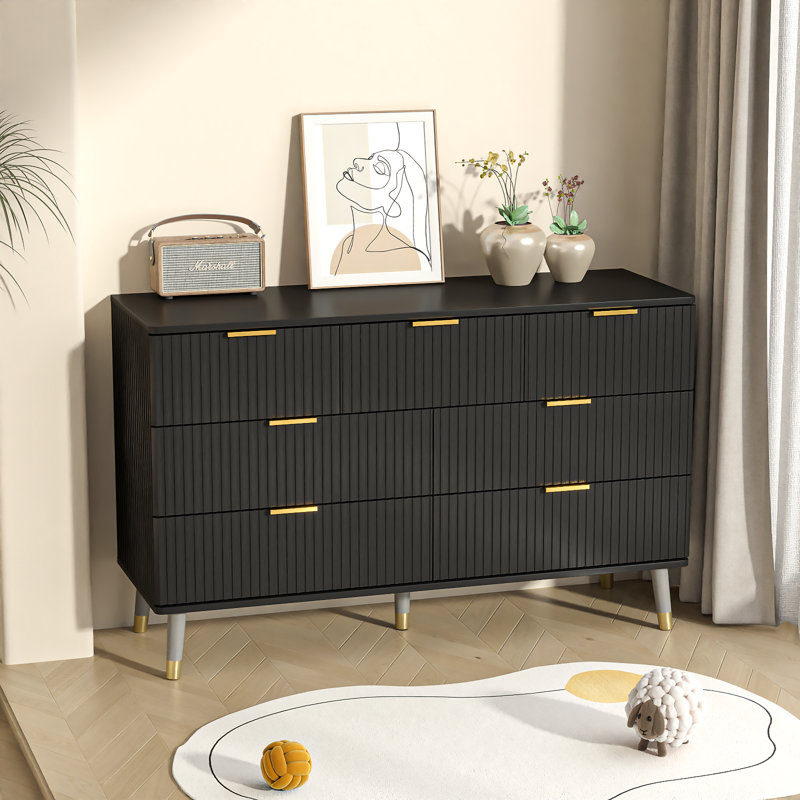 Burkard 7 - Drawer Dresser for Bedroom, Black