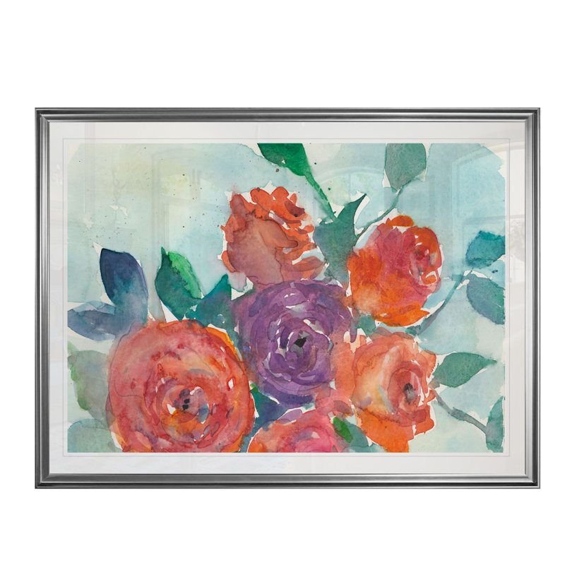 «Rose Call I», reproduction, Cadre argenté, H 20 po x l 24 po x P 1,5 po