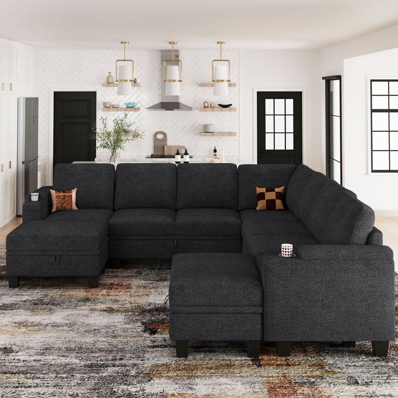 Januelle Chenille Large Multi - Seater Living Room Storage Sofa, Dark Gray