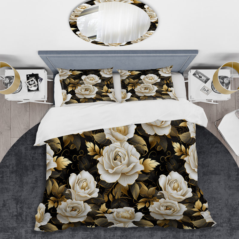 Ensemble de housse de couette Timeless Beige Rose Elegant Bouquet IV, Housse de couette pour très grand lit et 2 très