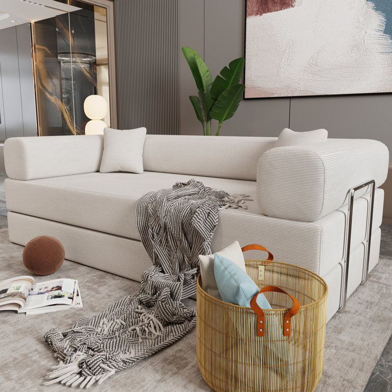 Canapé modulaire à compression de 79 po Boneless, Velours côtelé beige