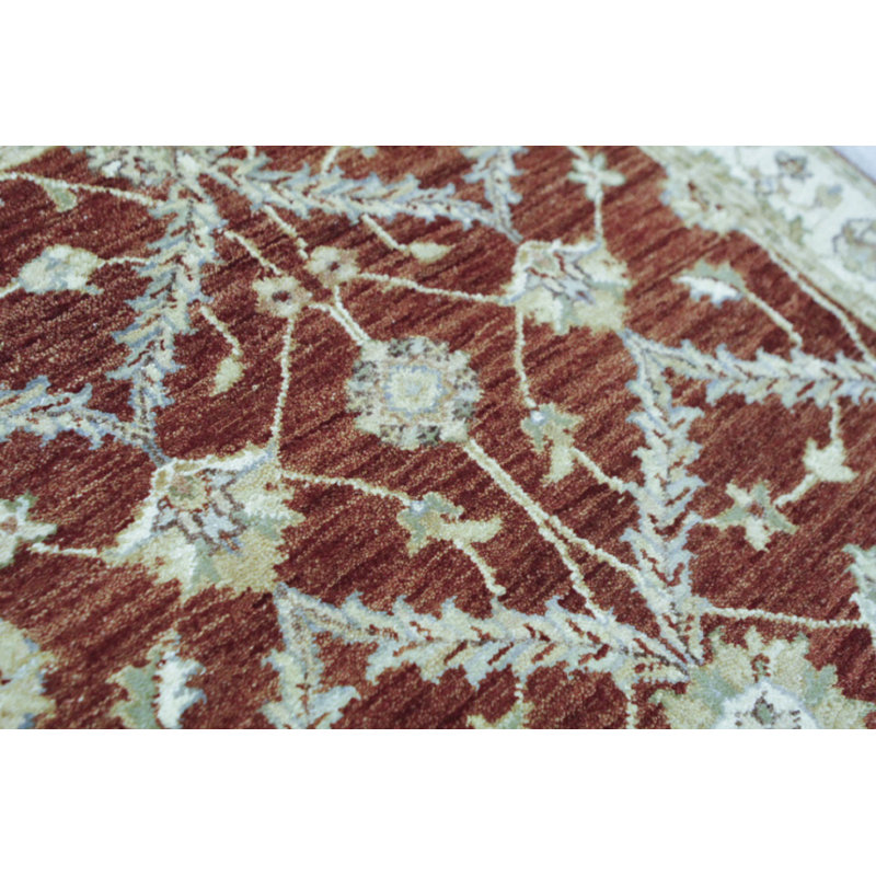 Hand-Knotted High-Quality Red and Ivory Runner