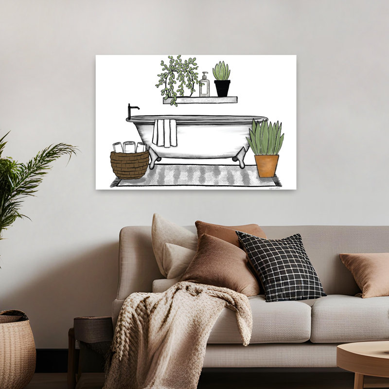 «Bathroom Plants I», art contemporain, H 32 po x l 48 po