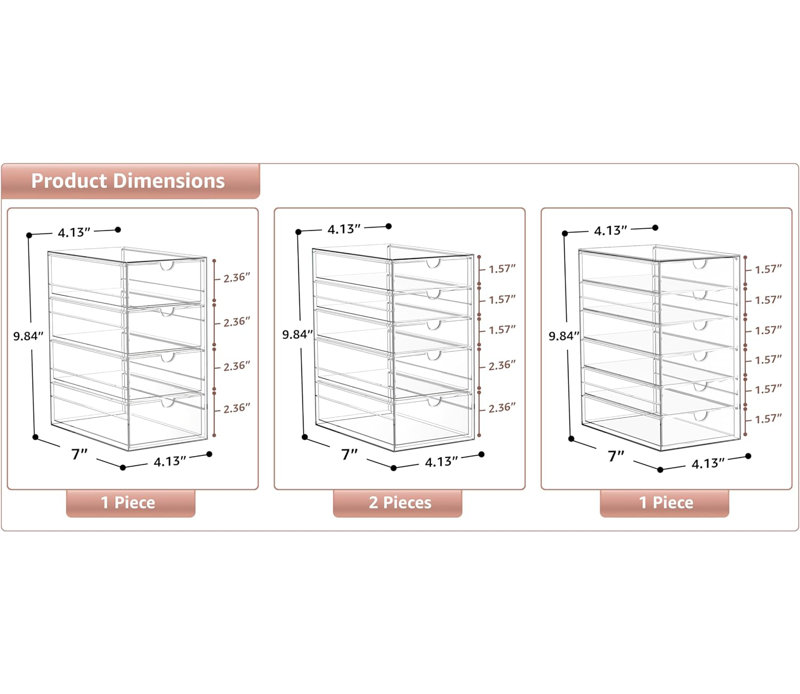 Makeup Storage Case Set - 20 Drawers, 4 Pcs Clear Stackable Storage Bins