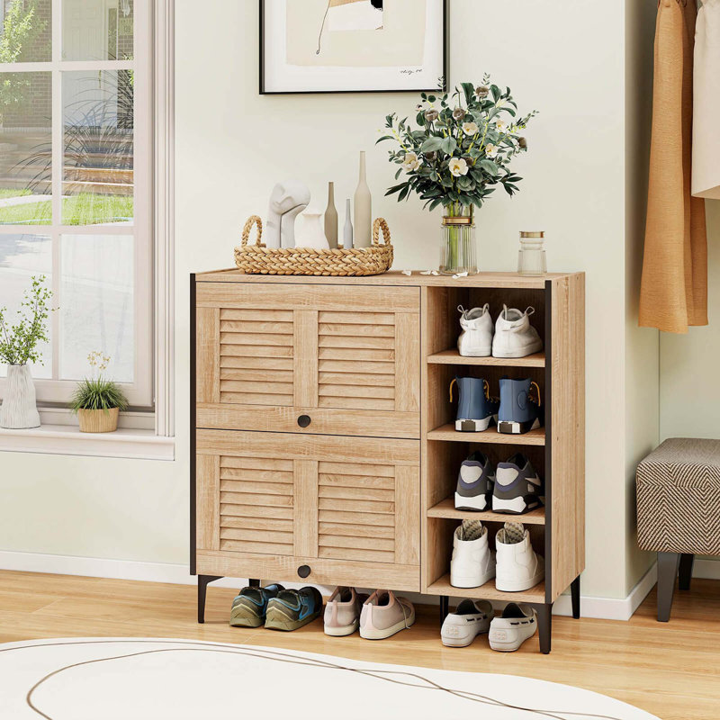 Shoe Storage Cabinet With Flip Doors Adjustable And Removable Shelves For Entryway