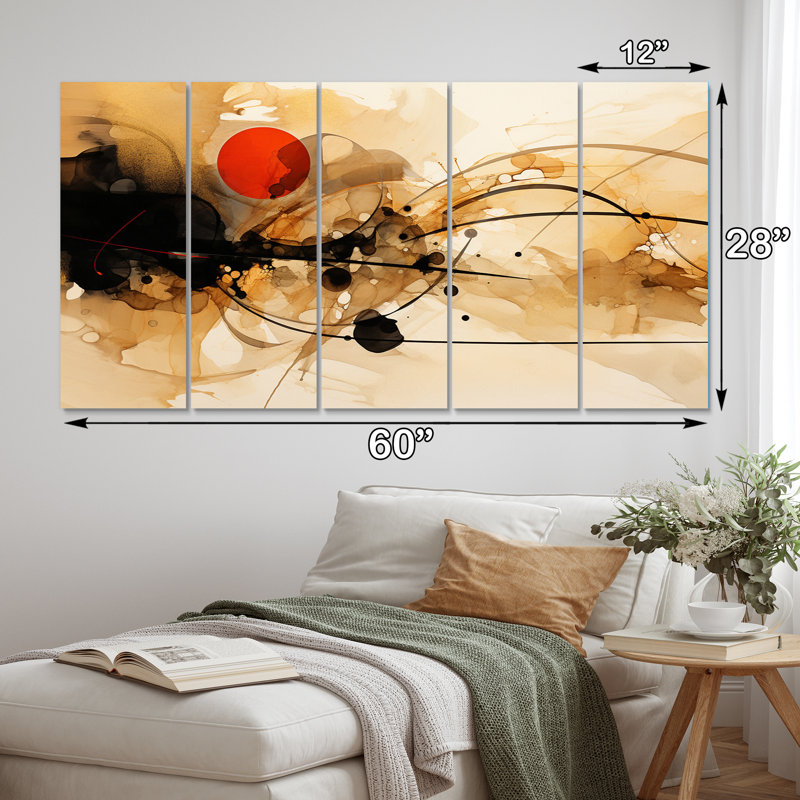 «Abstract Earth Poetry In Motion Retro Waves I», reproduction d'art sur toile - 5 panneaux égaux