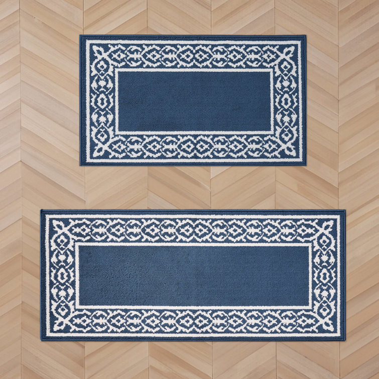 Lorreta Machine Woven Synthetic Geometric Area Rug in Blue/White