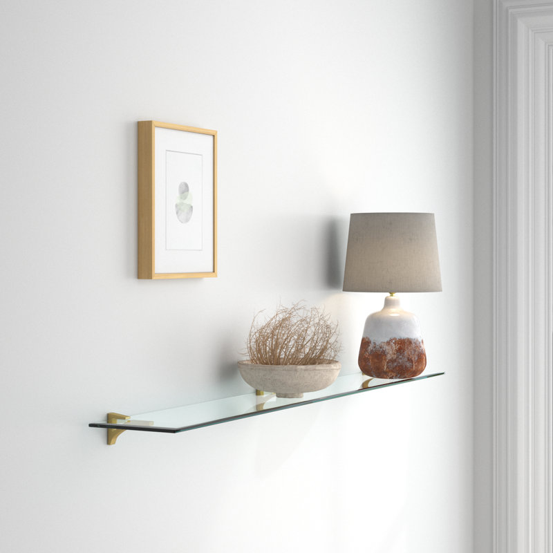 Tablette murale en verre Electra, Laiton, H 2,86 po x l 60 po x P 8,5 po
