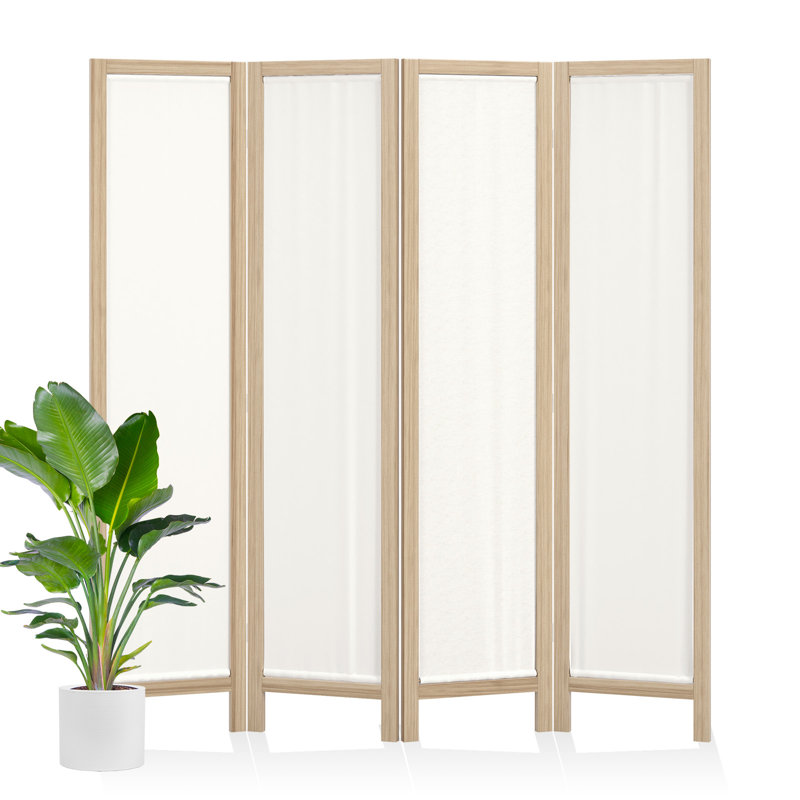Paravent en tissu lavable à 4 panneaux, structure de couleur bois, Bois, 4