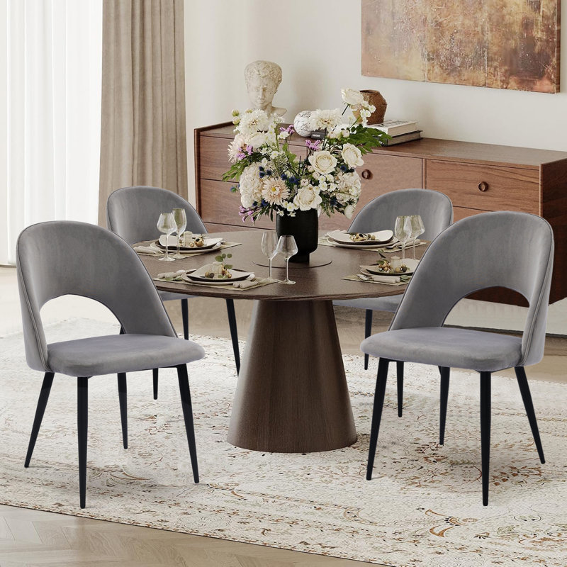 Chaise rembourrée moderne en velours courbé, Gris foncé