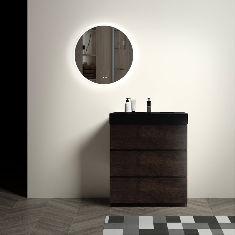 Walnut Vanity Bathroom - , Smooth Functionality 30" Walnut, Drawers, 30", Walnut, Black