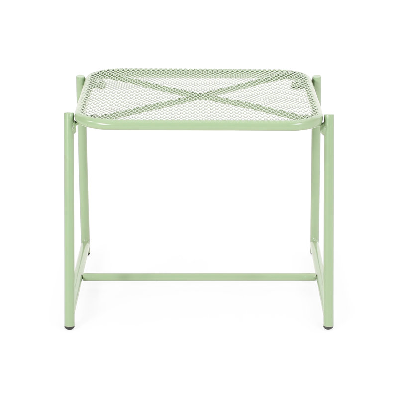 15.5"H Iron Side Table, Modern With Mesh Element, Weather-, 19.88"W X 18.47"D 7.72Lb 16.72"H , Decoration, ,, Green
