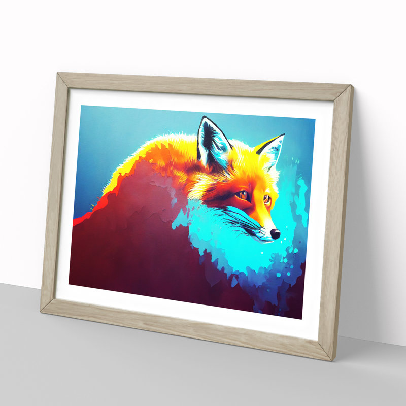Fox Vol.4 - Single Picture Frame Painting, 46cm H x 64cm W x 2cm D, Oak