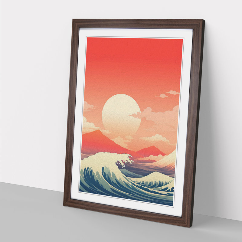 Wave Japanese Minimalism - Framed Print, Walnut Framed, 64cm H x 46cm W