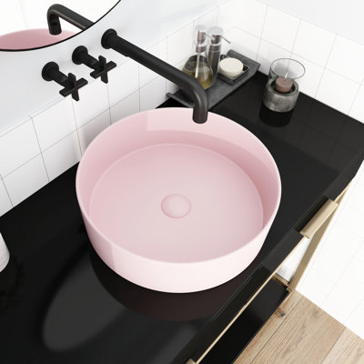 Pink Ceramic Bathroom Sink - Vessel Artistic Basin, 15.26in X 4.78in, Ceramic, Simple To Keep Hygienic Art 15.7" W D 4.7" H, Install & Clean