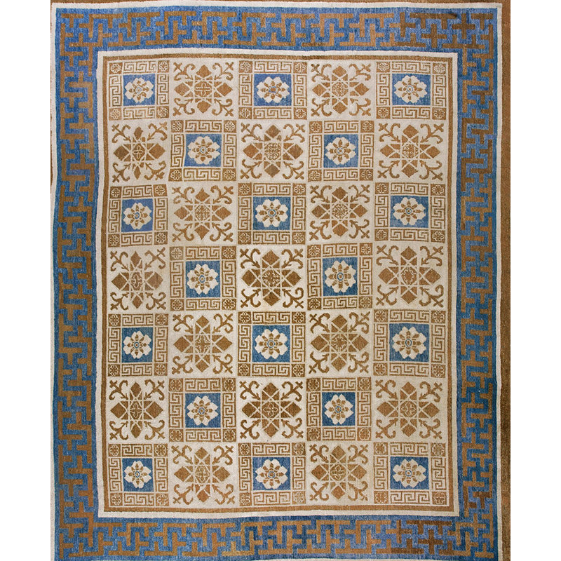 Antique Mongolian Chinese Allover Geometric Knotted Rug