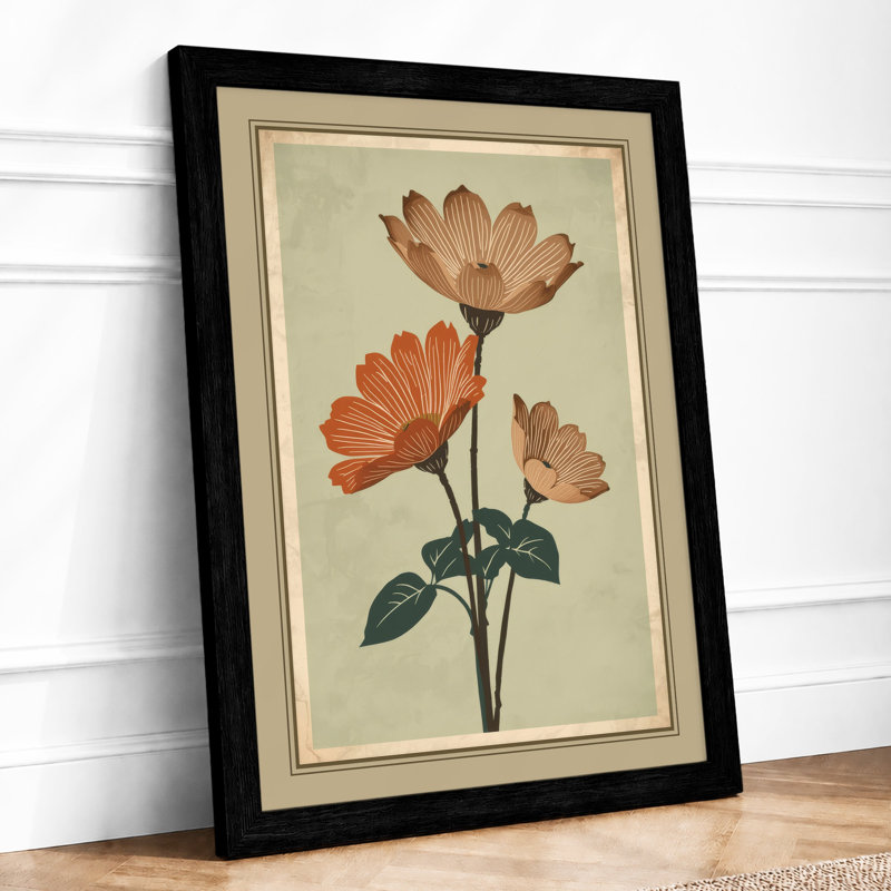 Three Coral Blooms Botanical - Print, A2 - 59.4 x 42.0 cm, Black