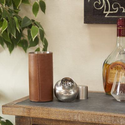 Leather Handmade Cocktail Shaker with Silver Top