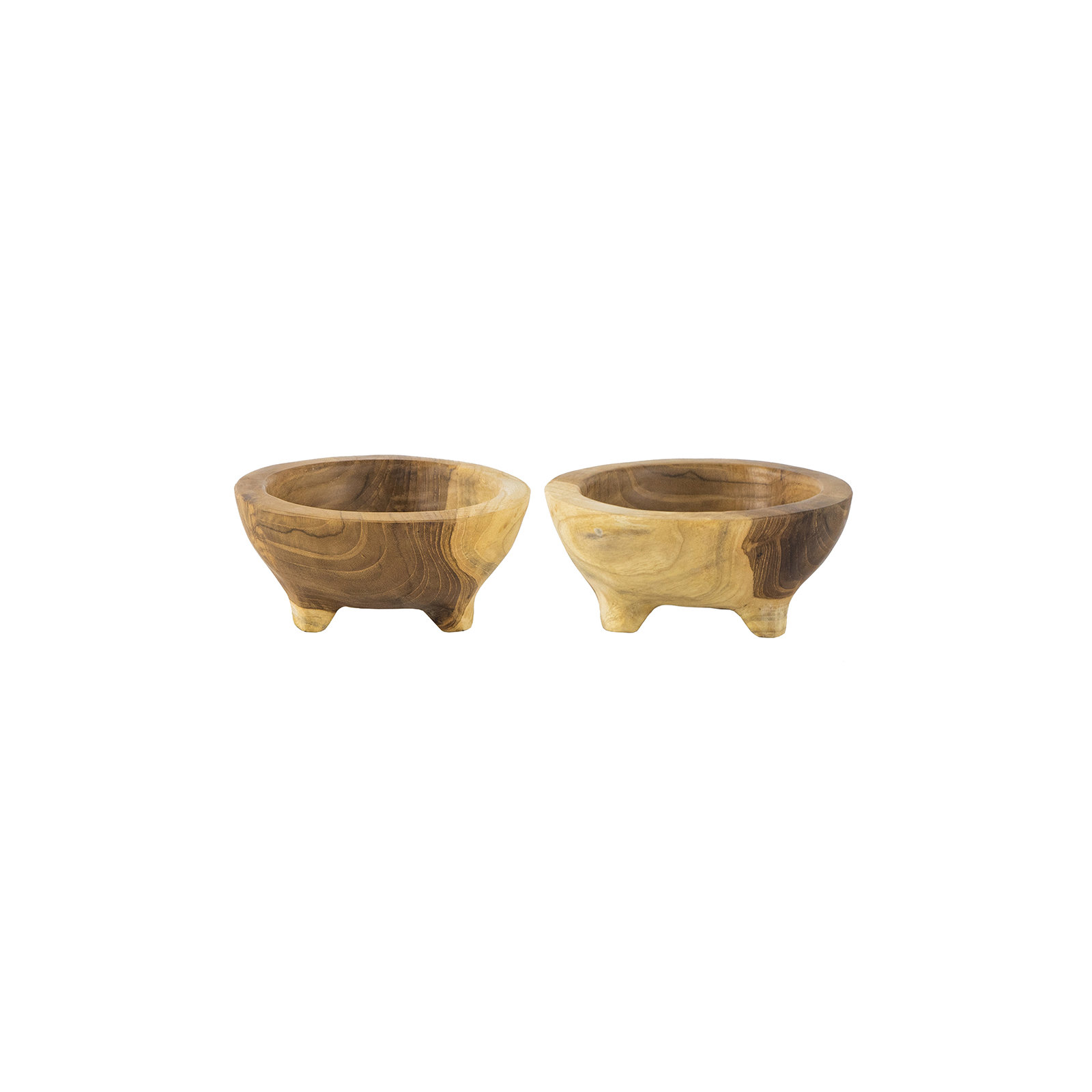 Teak Wood Footed Bowls - Set of 2 - D6x2.5" - Black, 2.8'' H X 6.1'' W X 6.1'' D, Brown