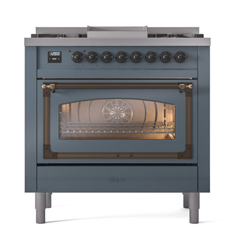 ILVE Nostalgie II Noblesse 36 in Dual Fuel Range, Natural Gas, Blue Gray/Bronze