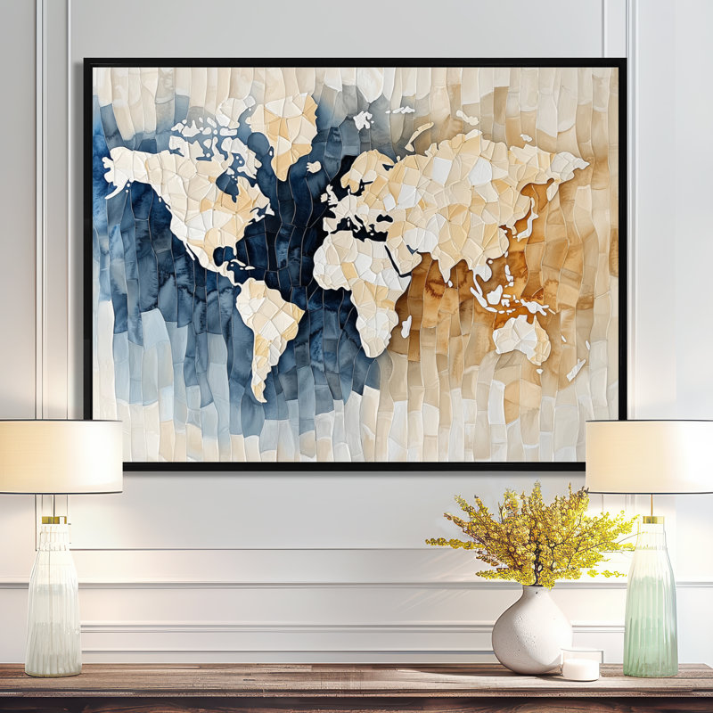 «World Map Watercolors I», impression d'art sur carte du monde, H 30 po x l 40 po, Noir