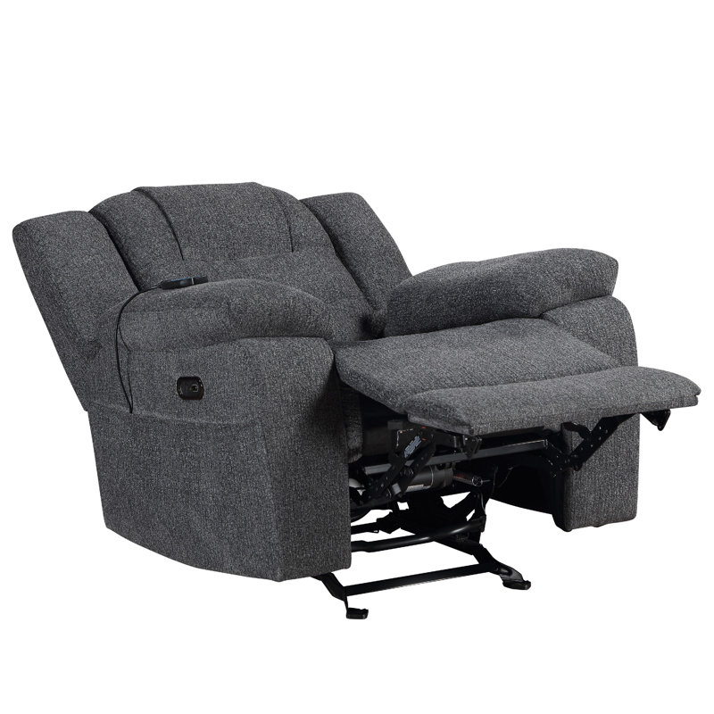 Reno Power Glider Recliner Chair With Heat And Massage, Dark Gray Polyester