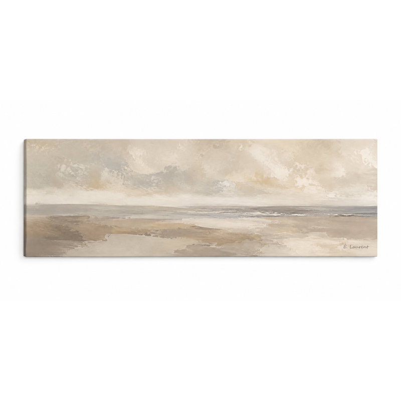 «Quiet Coastal Veil Neutral Abstract Landscape», reproduction d'art sur toile tendue, L 48 po x H 16 po x P 1,5 po