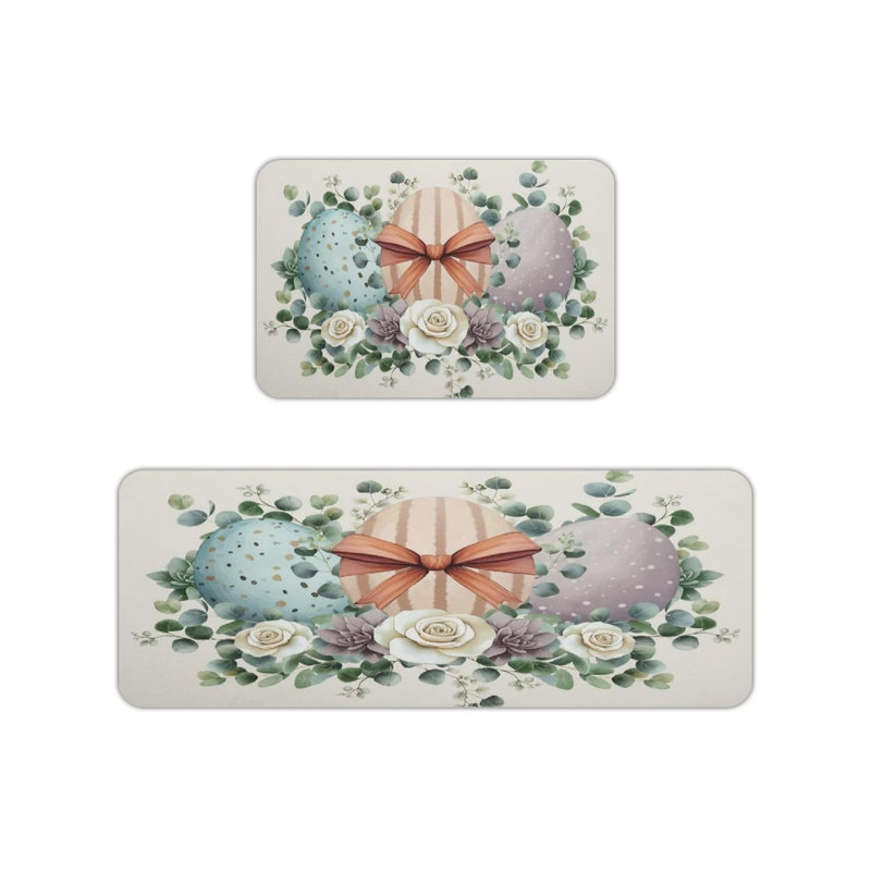 Ensemble de 2 tapis de cuisine en forme d'œuf de Pâques beige